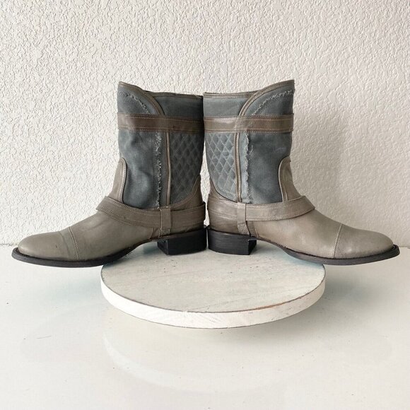 Lane Boots Womens Gray Leather Canvas Mid-Calf Western Moto Style Zip Size 10 - Picture 7 of 11